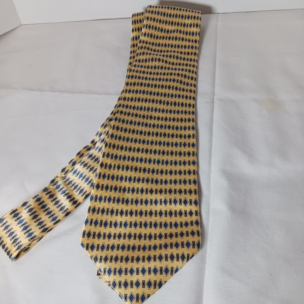 Stafford 100% Silk Woven Geometric Pointed Tie Gold/Blue/Black Men One Size